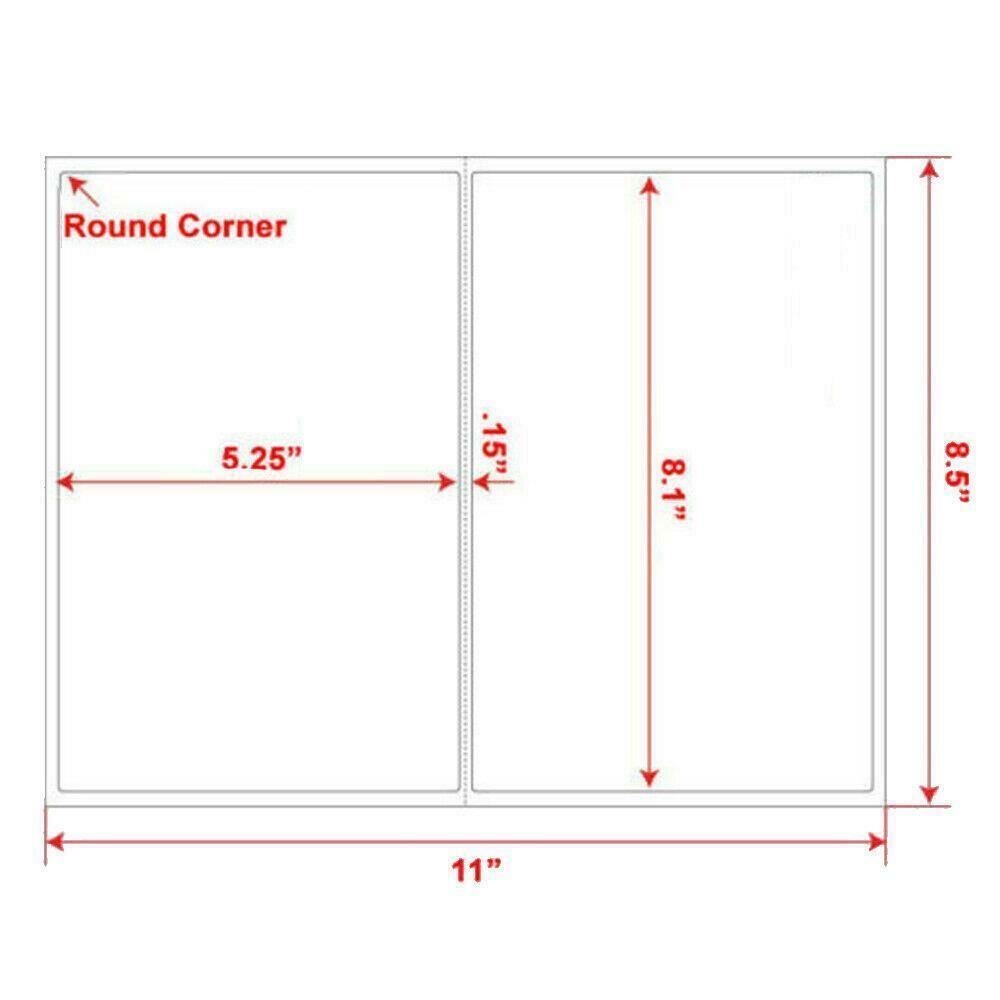 8.5″ x 5.5″ Round Corner Shipping Labels Half Sheets Self Adhesive 2 Per Sheet