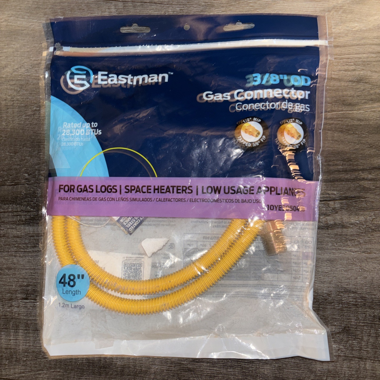 48 Inch x 3/8 Inch OD Flexible Gas Line Connector with (2) 1/2 Inch MIP Fitti…