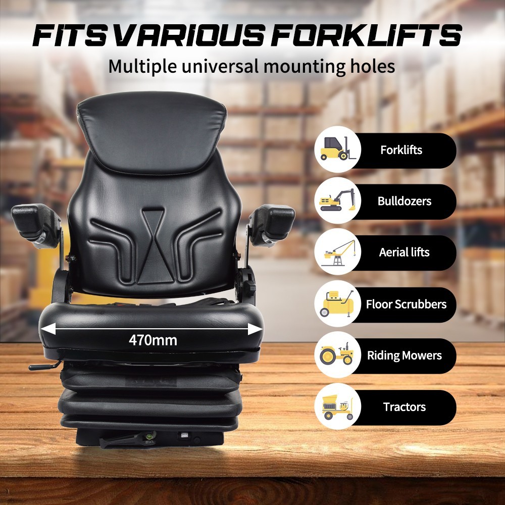 Forklift Tractor Seat Suspension Adjustable Backrest Armrest Safety Belt NEW