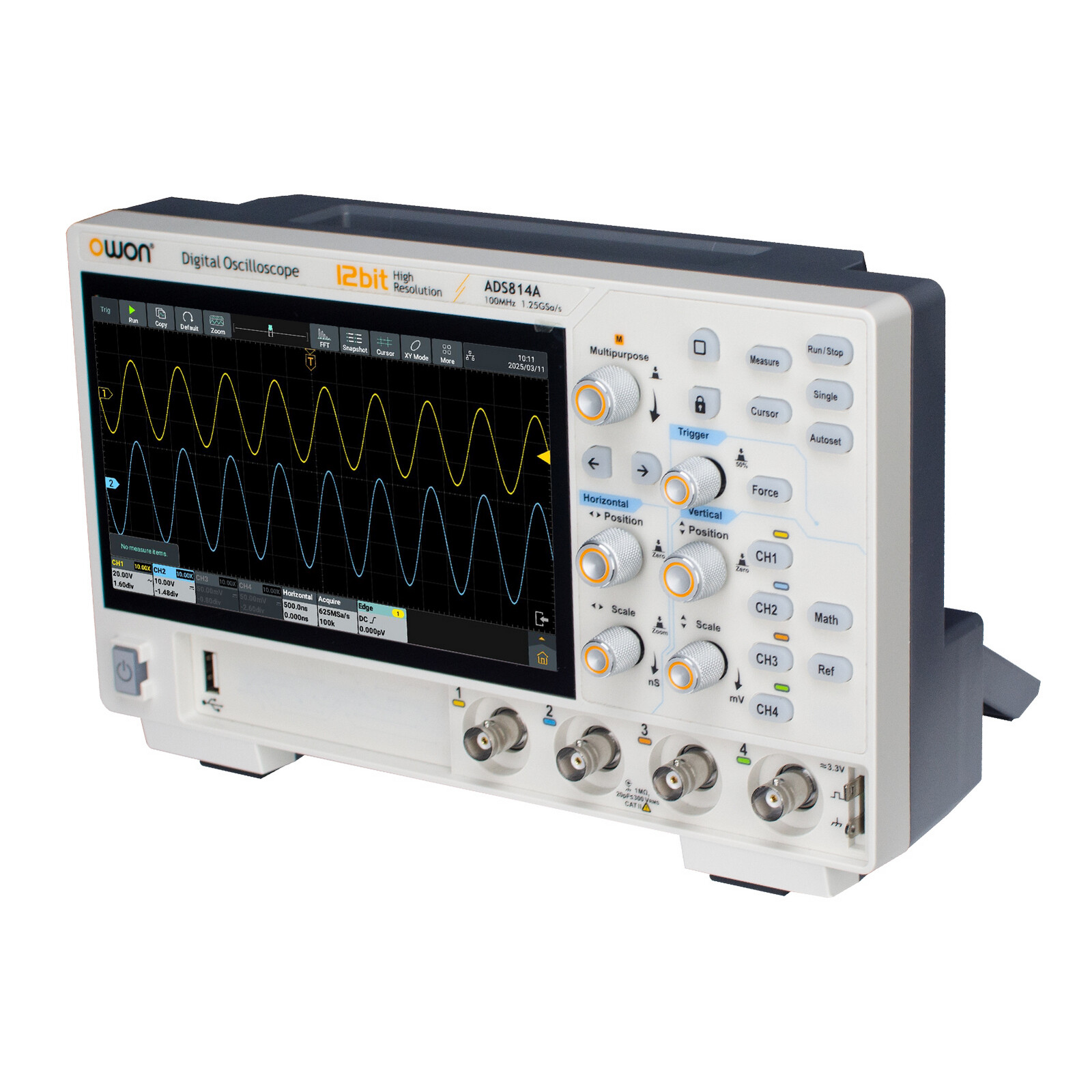 Owon ADS814A 12bits Digital Oscilloscope 100MHz 4CH 1.25GSa/s FFT analysis
