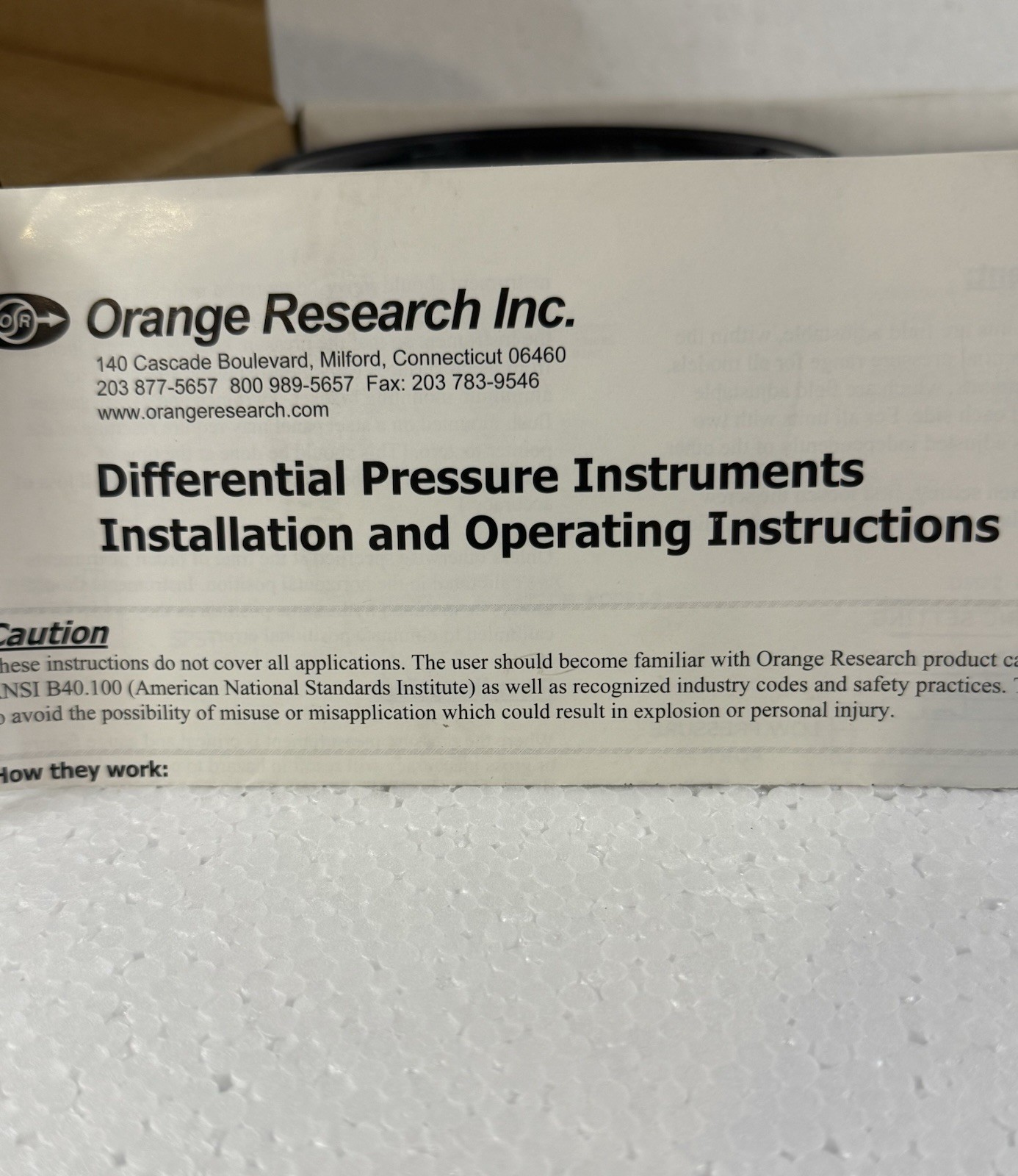 Orange Research Differential Pressure Gauge Part No. 1516-S1044/1500 PSI