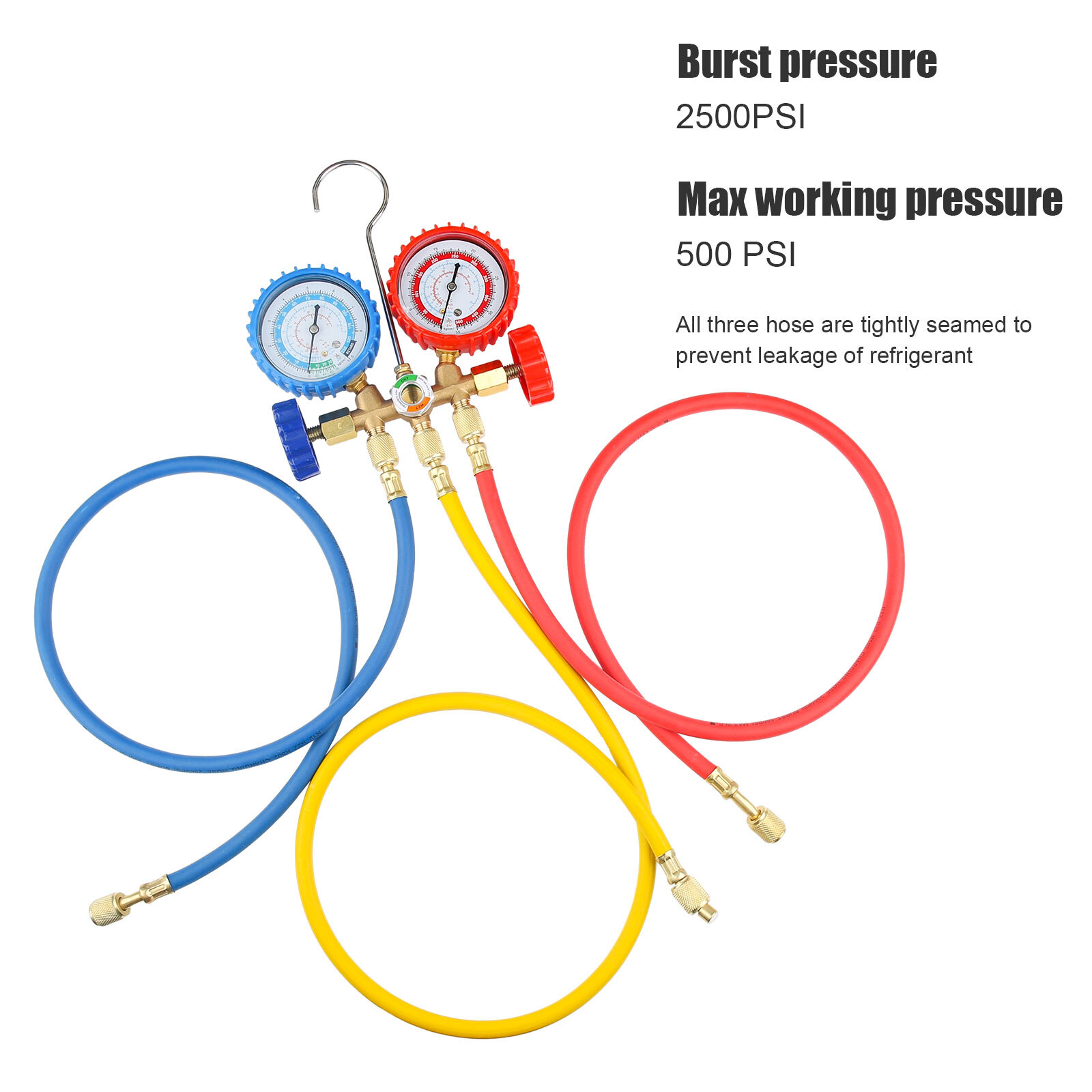 For R502 R134a R12 R22 AC Manifold Gauge Set A/C Refrigeration 3 Way Hose