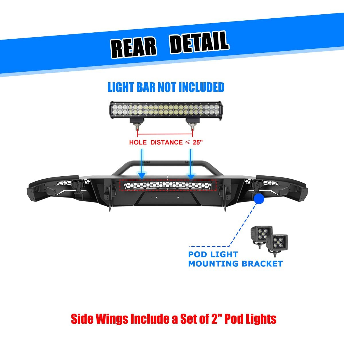 Modular Front Bumper 2007-2013 Silverado 1500 w/Winch Bull Bar D-Rings Paintable