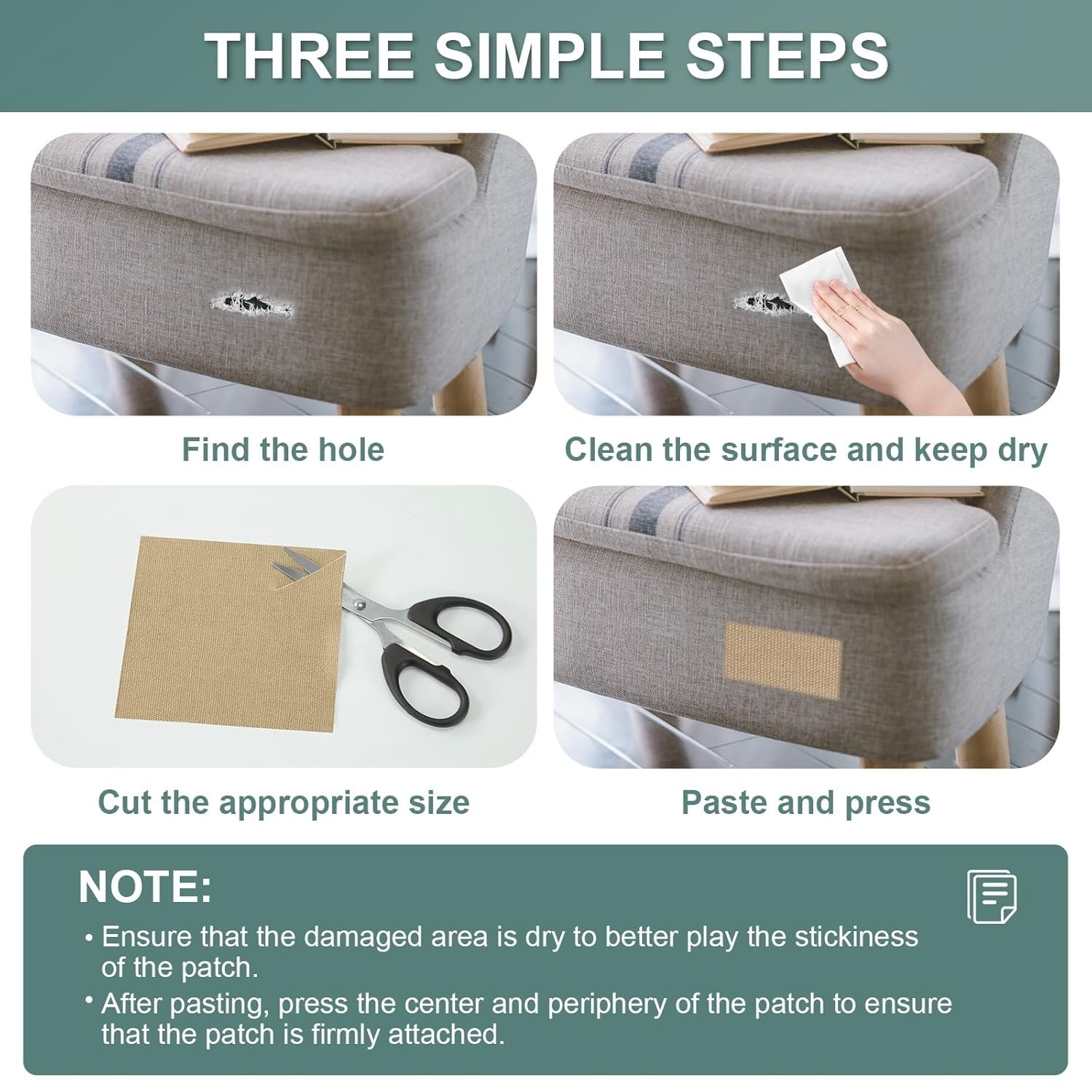Linen Canvas Repair Tape, 4×63 Inches Dark Grey Waterproof Self-Adhesive Patch f