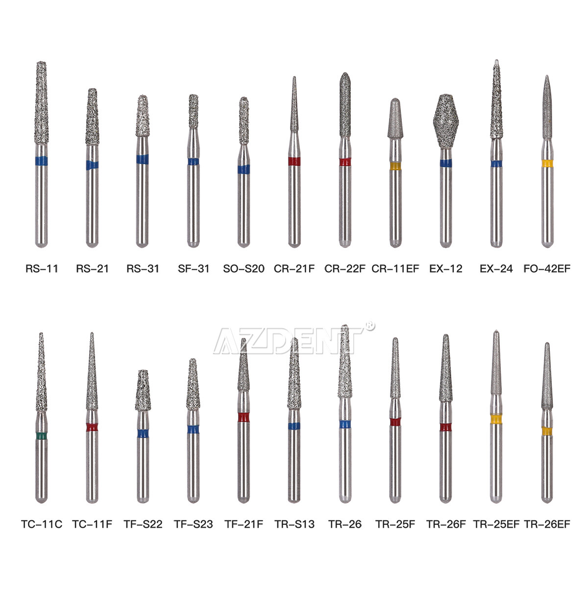 5PCS AZDENT Dental Diamond Burs Friction Grip For High Speed Handpiece Turbine