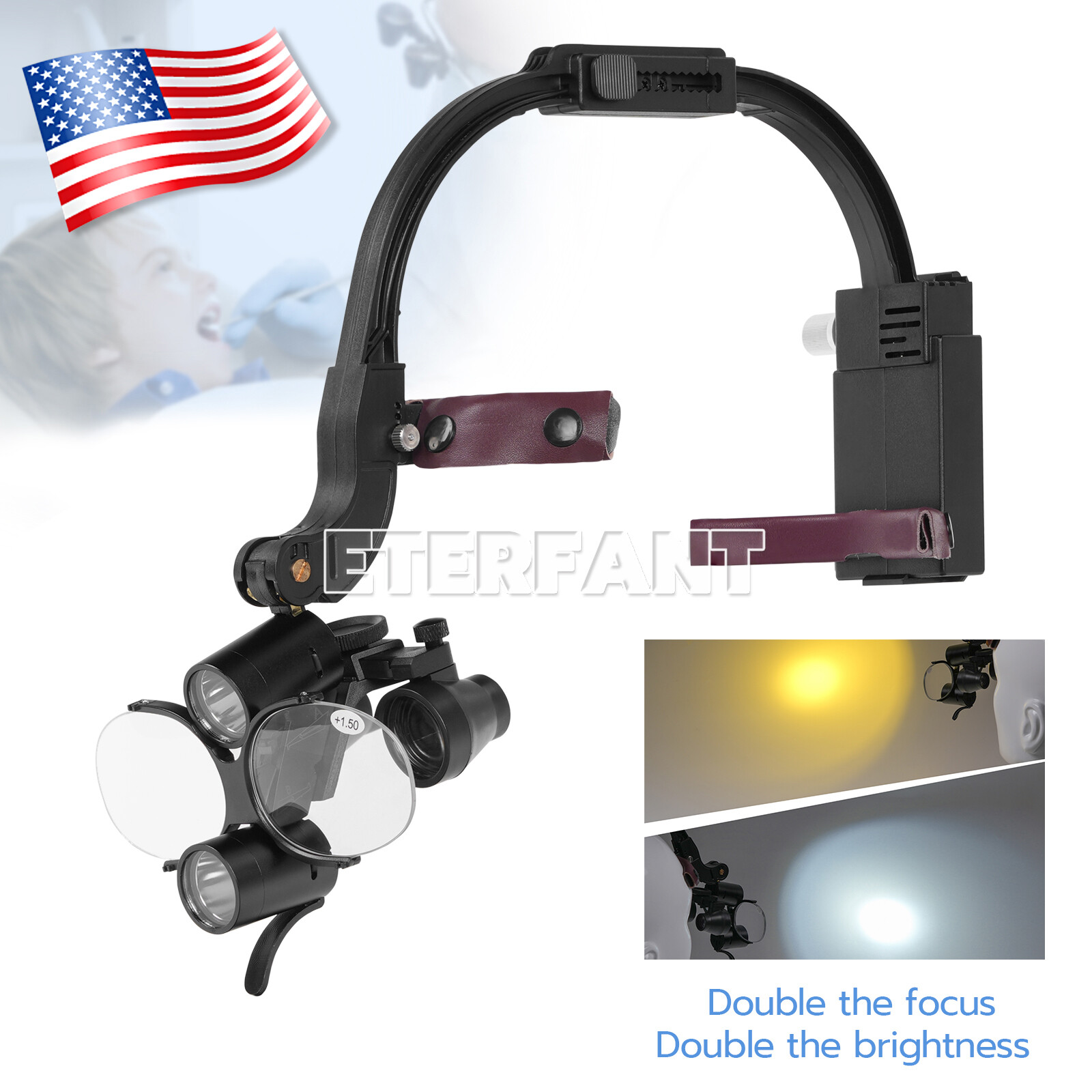 3.5X Dental Surgical Headband Binocular Loupes with 5W LED Head Light 2 Leds