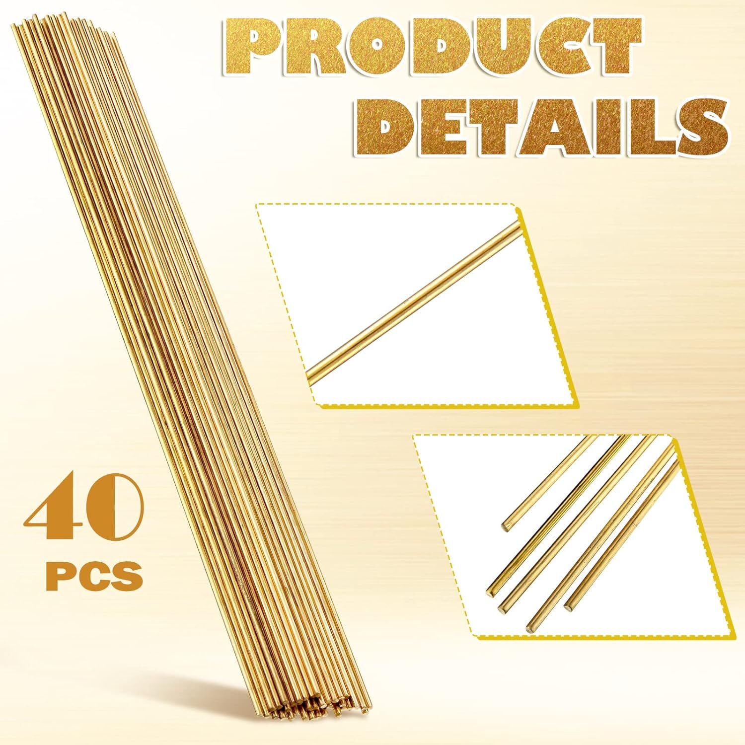 40 Pcs Brass Welding Rods 3/32 in Brazing Rods Brass Rod for DIY Craft Drift