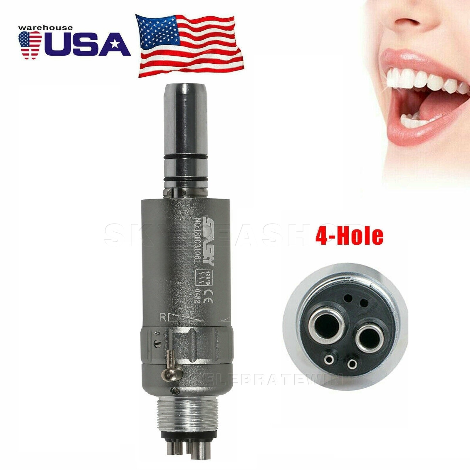 Dental Slow Low Speed E-type Air Motor Micromotor 4 Hole Contra Angle Handpiece