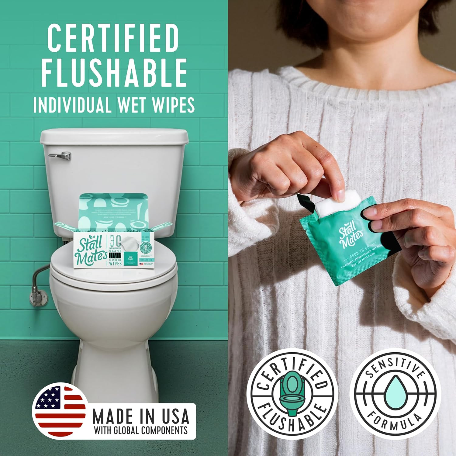 – Flushable Wipes, Individually Wrapped, Travel Friendly, Unscented with Cucumbe