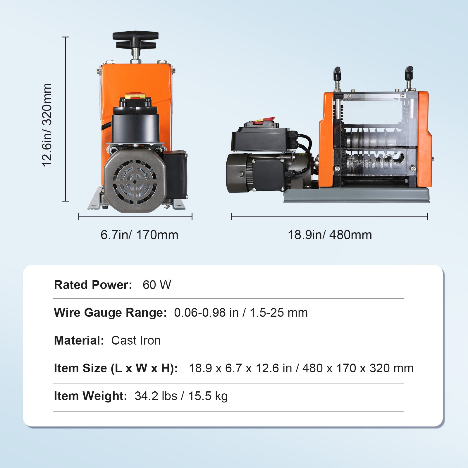 VEVOR Electric Wire Stripping Machine Copper Cable Stripper 0.06”-0.98” 60 W