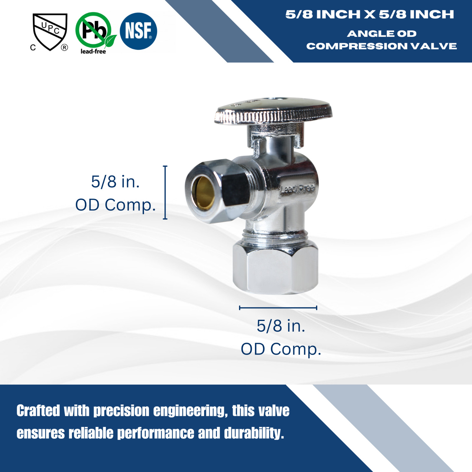 100) 5/8″ OD X 3/8″ OD 1/4 TURN COMPRESSION ANGLE STOP VALVE FULL PORT LEAD FREE