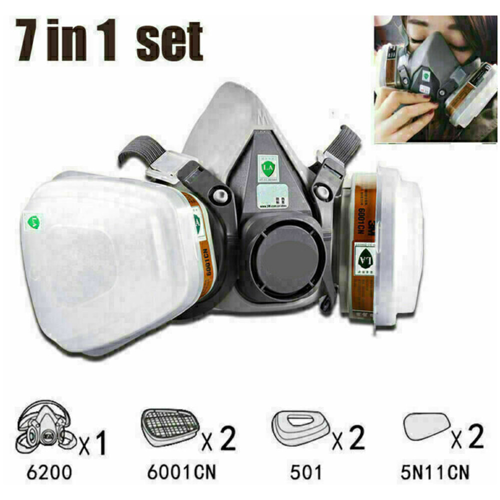 7 IN 1 Gas Mask Half Face Respirator Paint Spray Chemical Facepiece Safety 6200