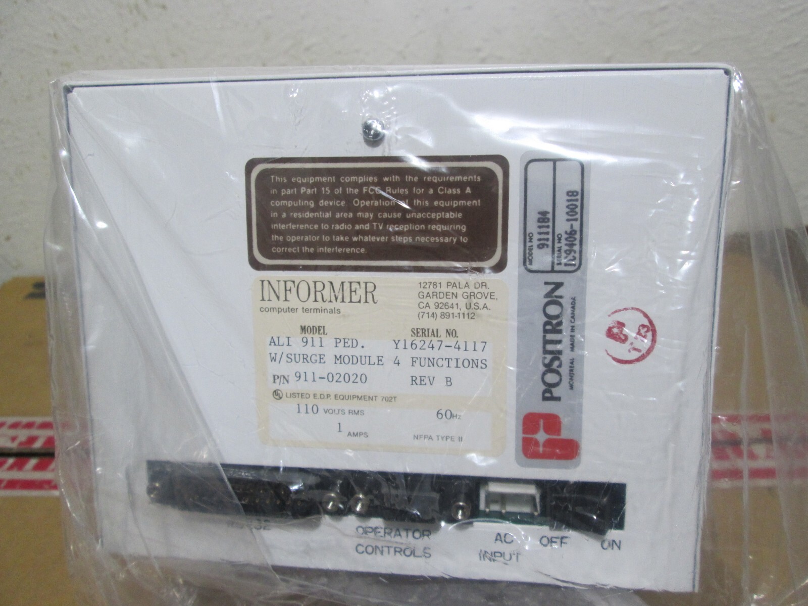 Positron Model 911184,Informer Computer Terminals ICT Model ALI 911 PED