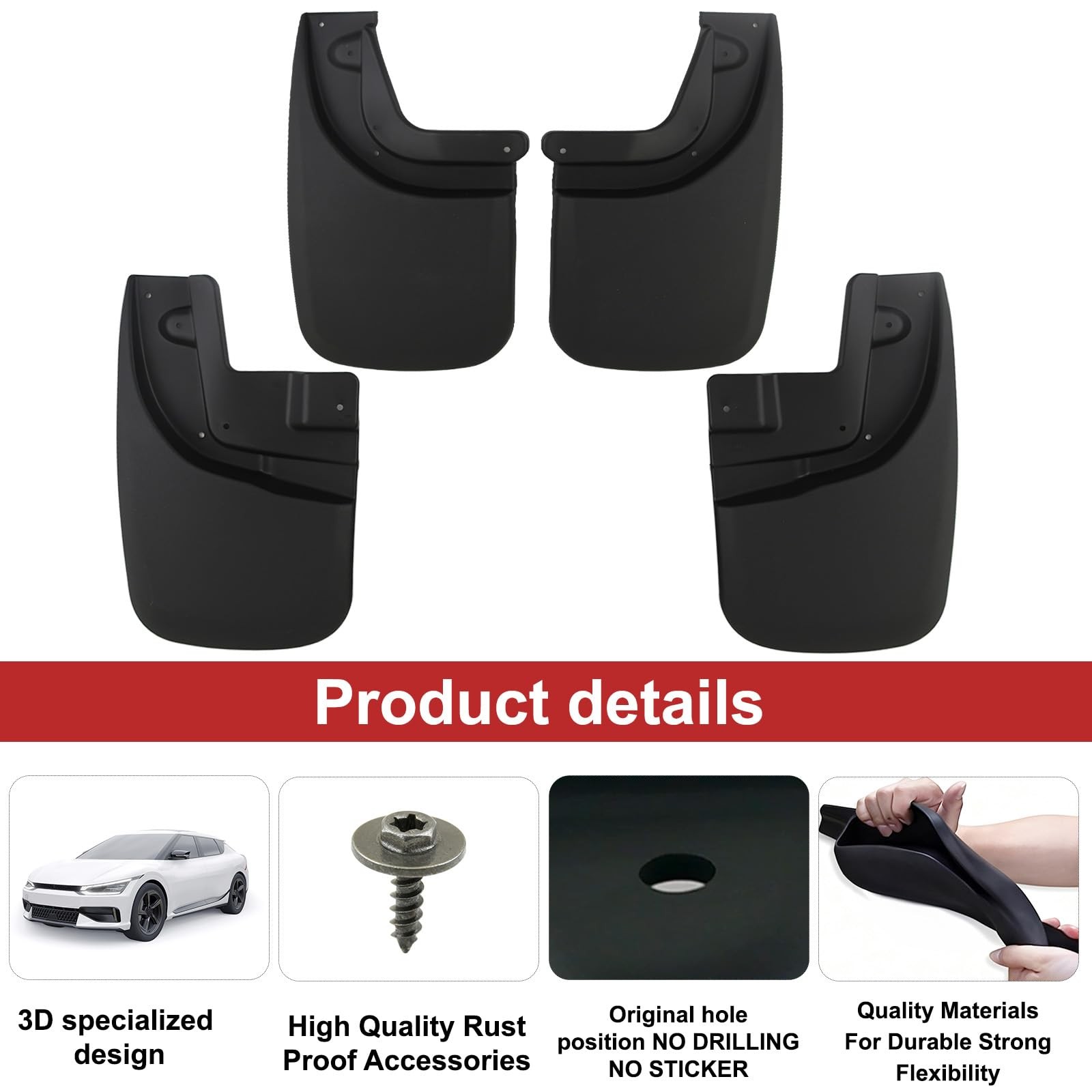 2007-2013 Chevy Silverado 1500 Mud Flaps Off-Road No-Drill Front Rear w/Hardware