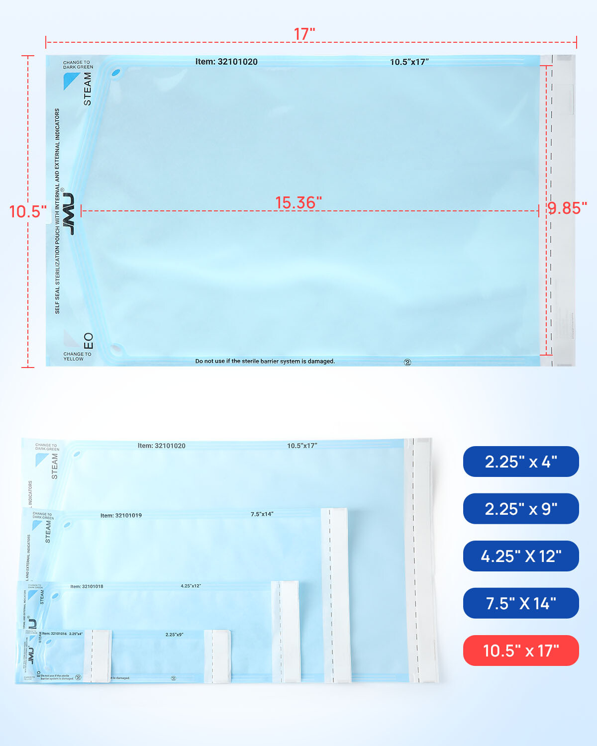 JMU Self Sealing Sterilization Pouches w/ Indicator Autoclave Sterilizer Multi