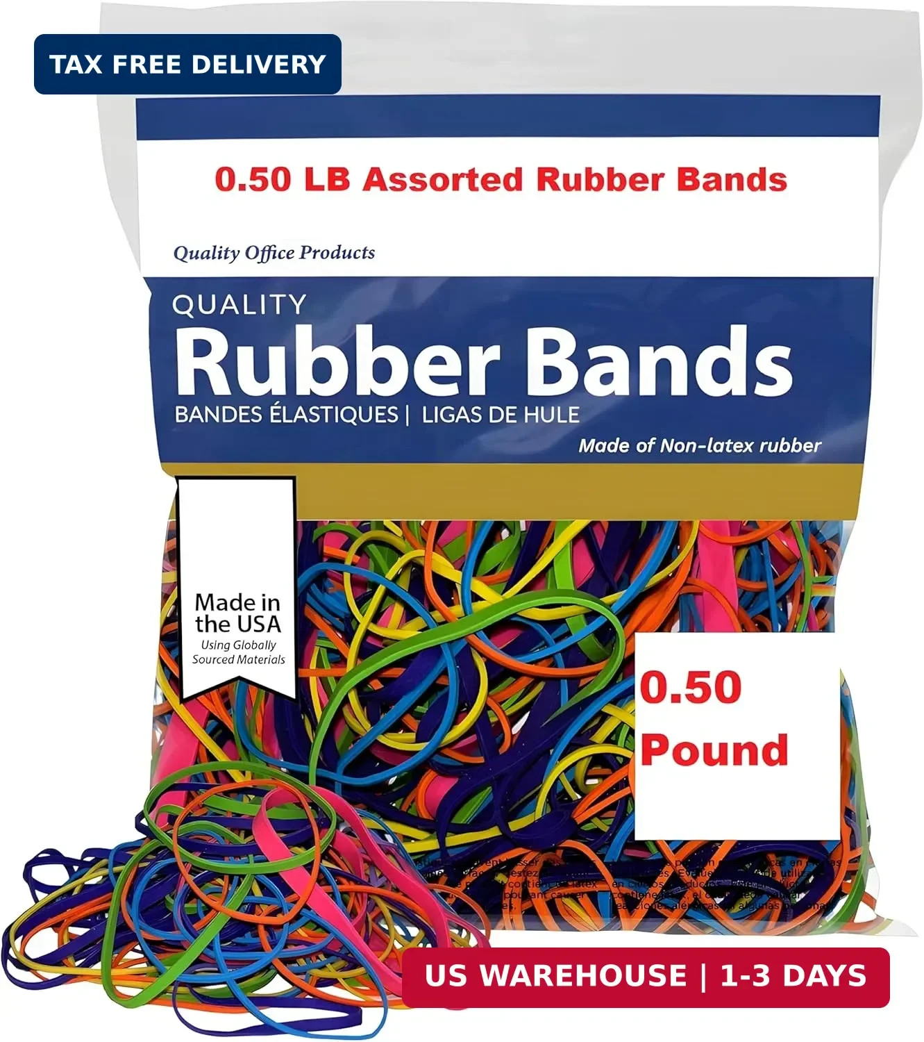 Rubber Bands Assorted Sizes 0.5 lb Bag – Strong Elastic Bands for Home, Office,