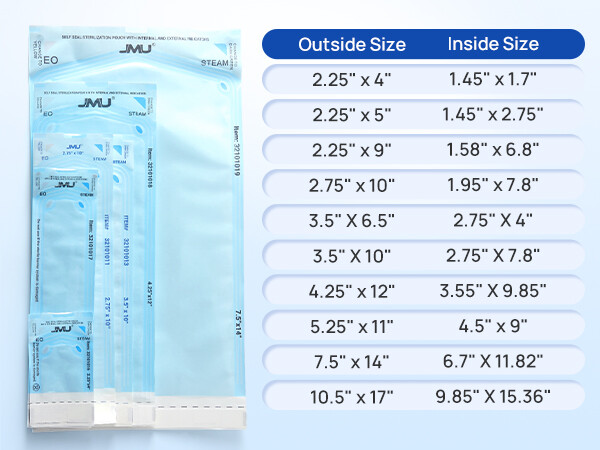 JMU Self Sealing Sterilization Pouches w/ Indicator Autoclave Sterilizer Multi
