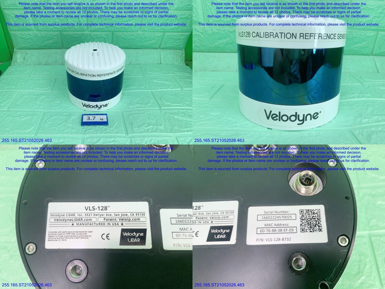 Velodyne VLS-128 LiDAR Sensor MISSING cables as in photos, sn:0025, DHL