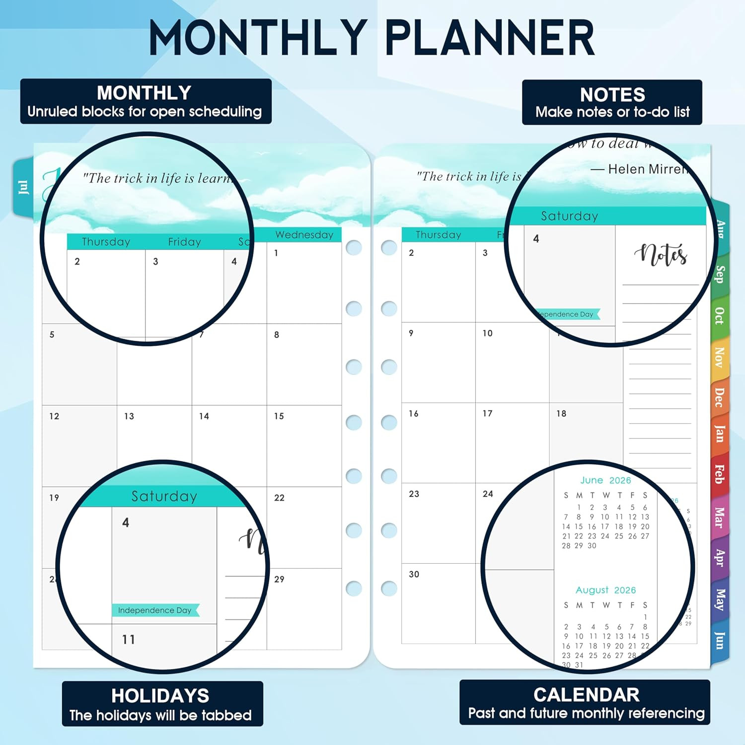 2026–2027 A5 Planner Refills 7-Hole Punched Jul 2026–Jun 2027 Weekly Monthly Pla