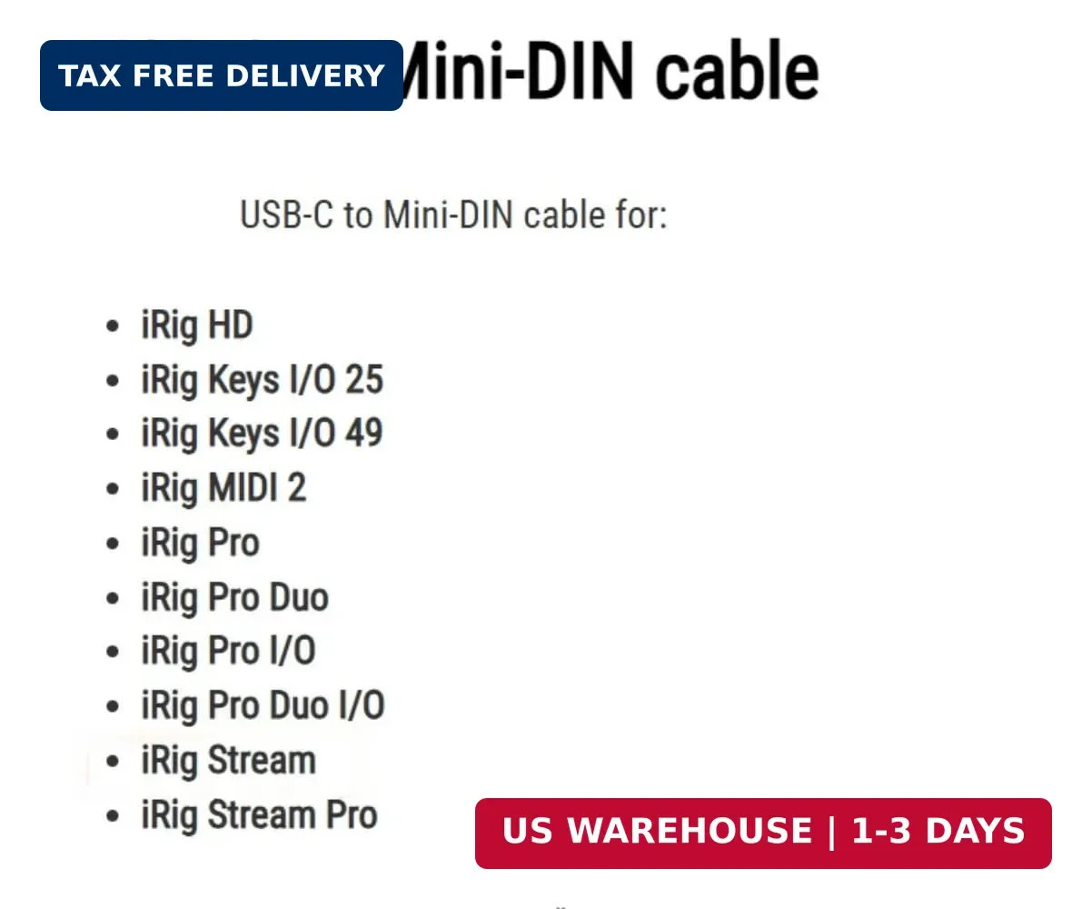 USB-C to Mini-Din 7 Pin Male Cable for IK Multimedia iRig Series, Compatible wit