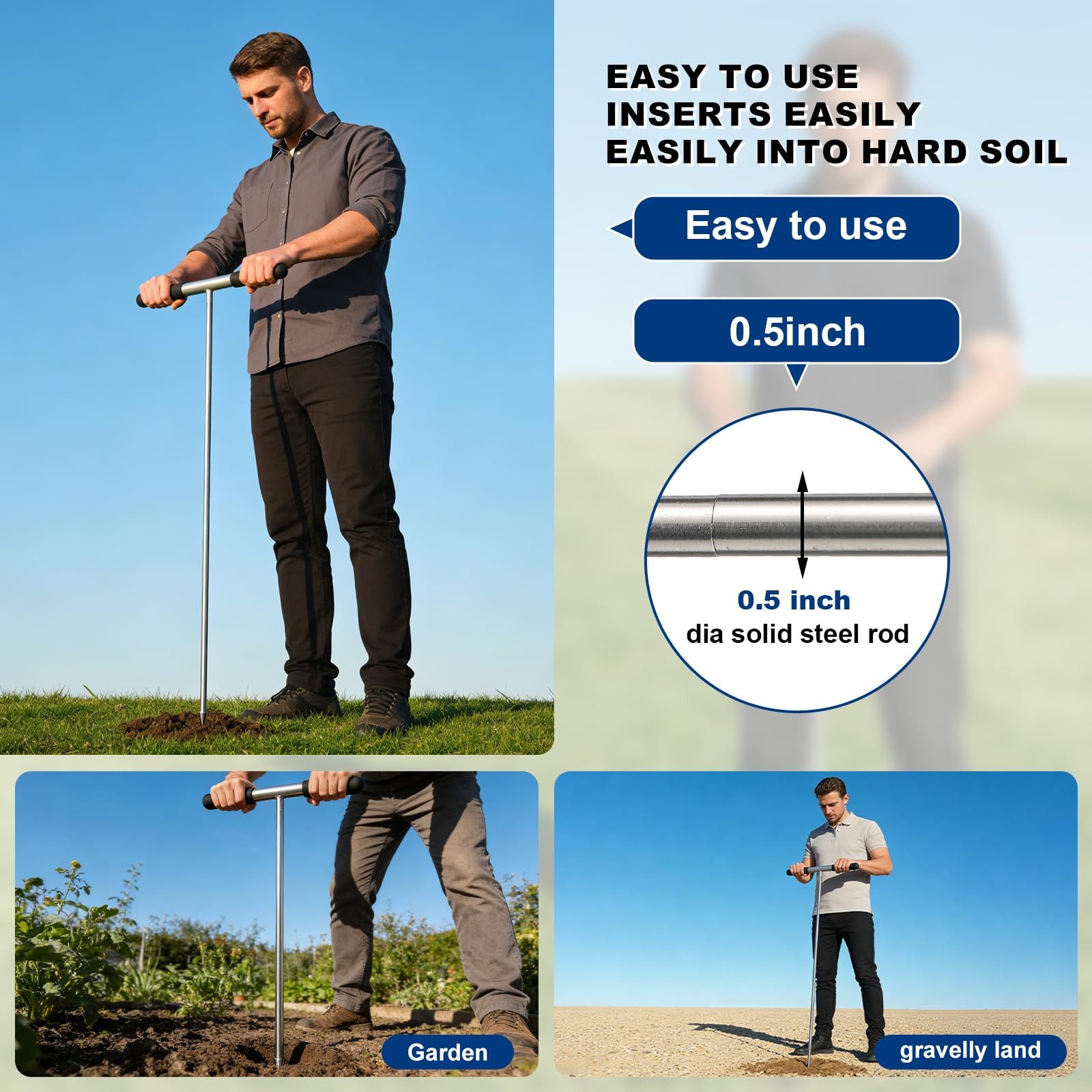 Soil Probe Rod 48 Inch Test Stainless Steel Ground Silver
