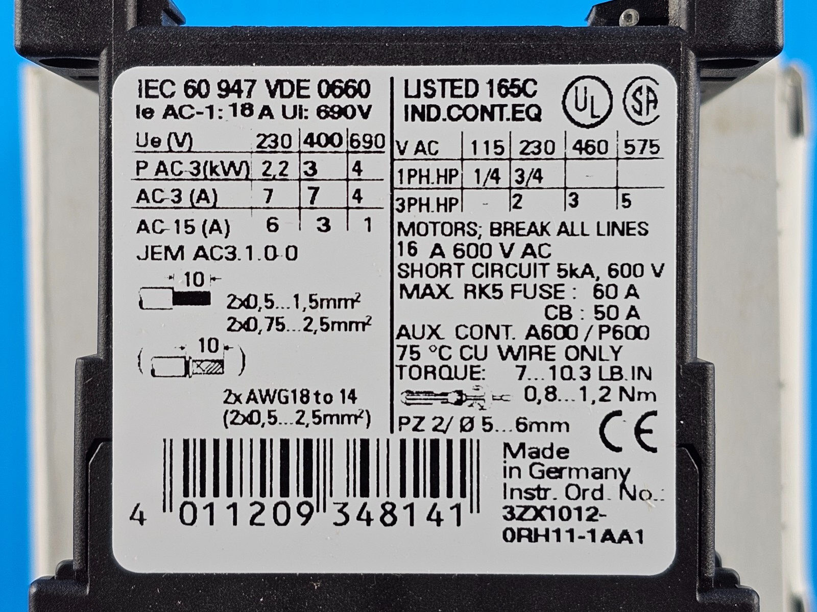 NEW Siemens 3RT1015-1AP62 Power Contactor, 3P, 7A, 3Kw, 3RT10151AP62 Lot of 2