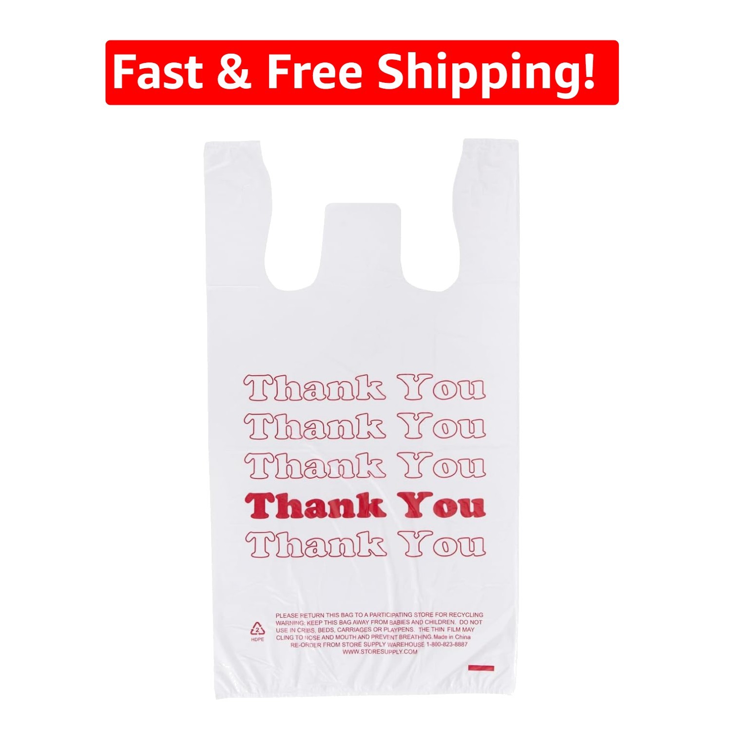 Durable HDPE Thank You Bags 100-count – Standard Size for Convenience & Quality
