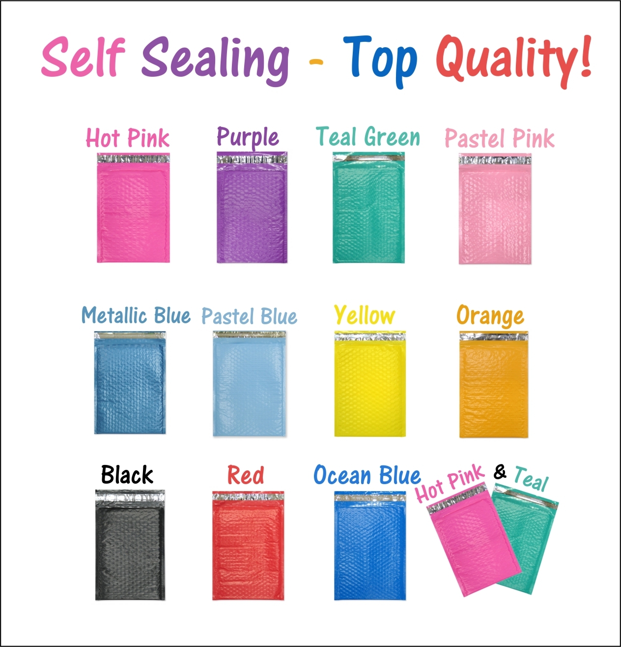 4×8 Hot Pink,Teal Poly Bubble Mailers, Colored Padded Shipping Mailing Envelopes
