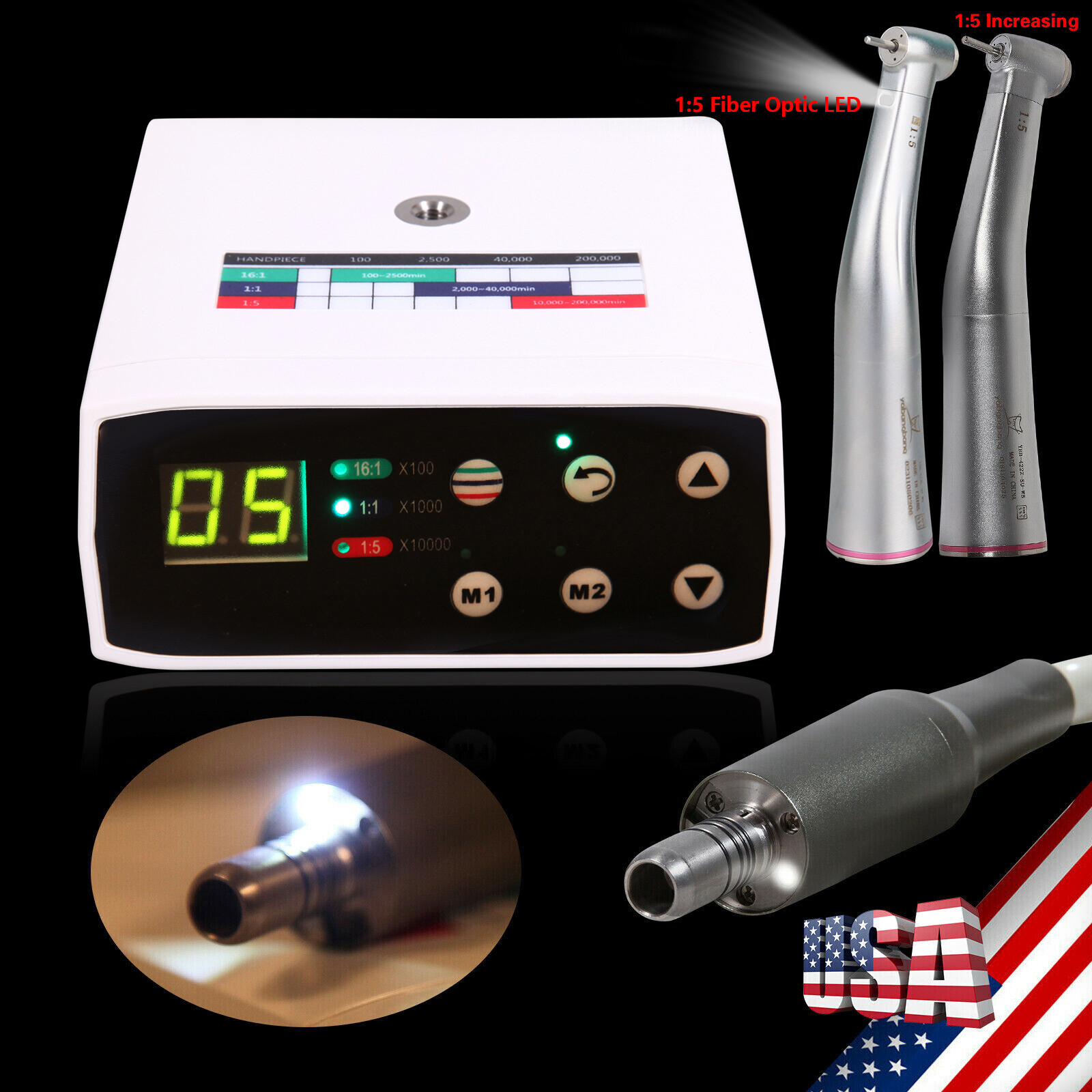 NSK Style Dental Brushless LED Electric Micro Motor 1:1/1:5 Increasing Handpiece