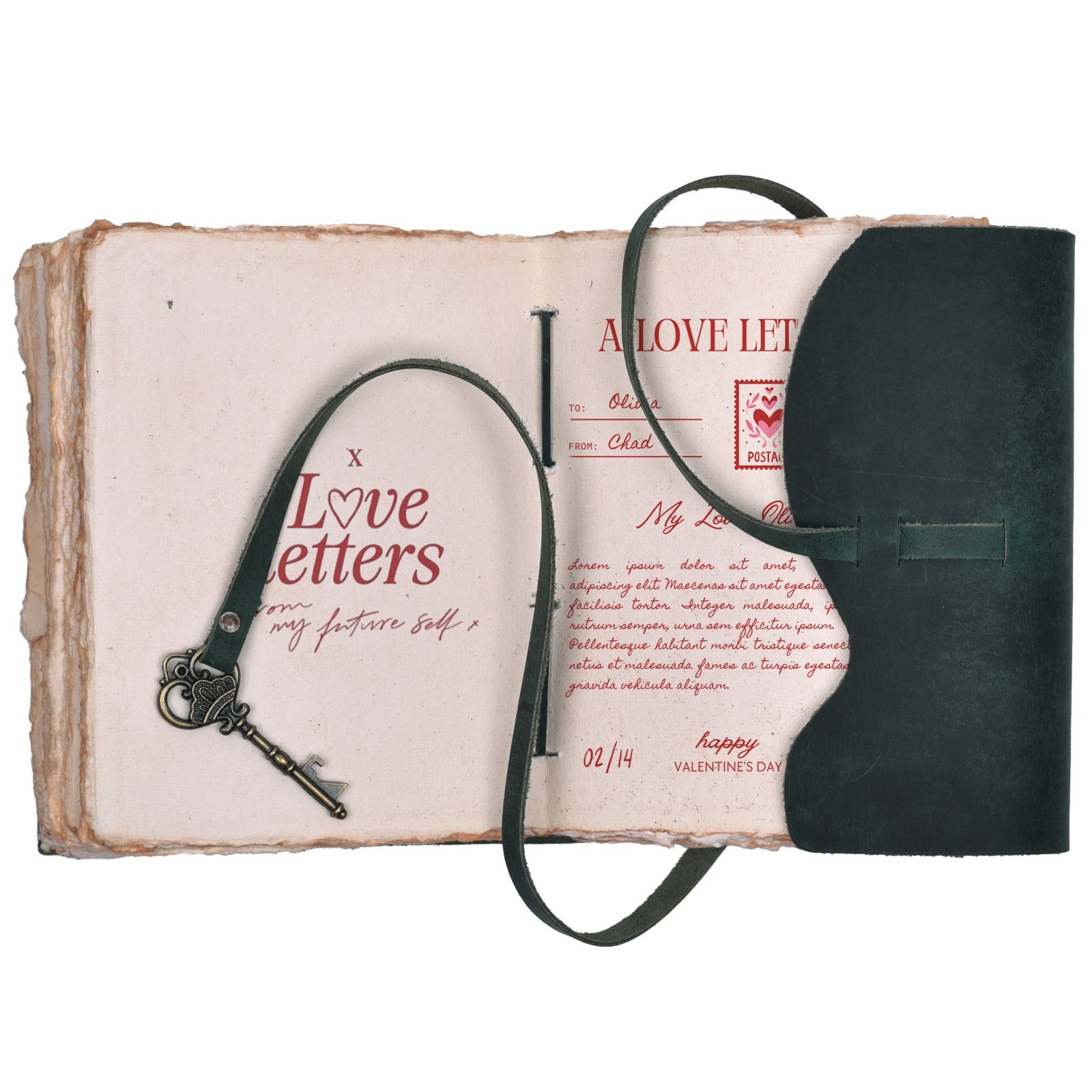 Vintage Leather Journal Key Handmade Notebook Sketchbook Deckle Edge Paper