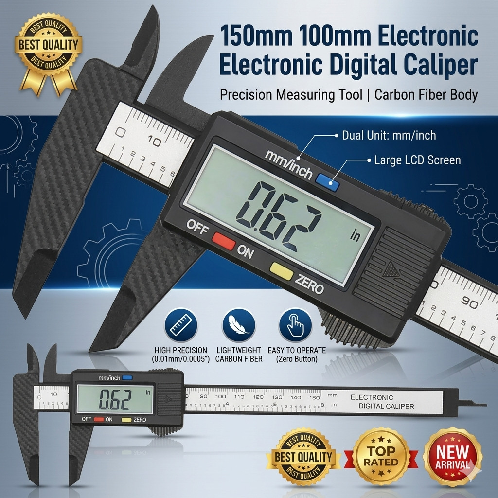 150mm Digital Caliper Carbon Fiber Electronic Vernier Caliper Gauge Micrometer