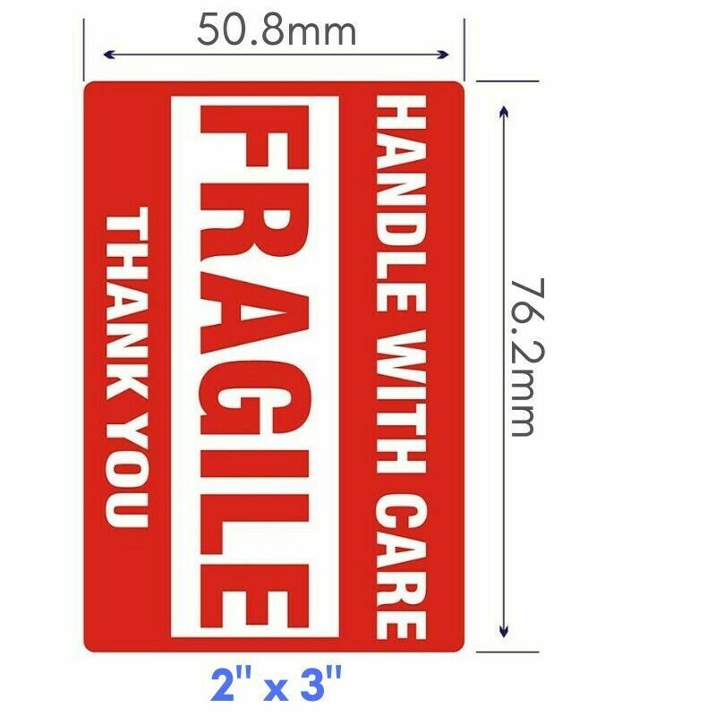 Fragile Stickers 1 Roll 500 2×3 Fragile Label Sticker Handle With Care Mailing