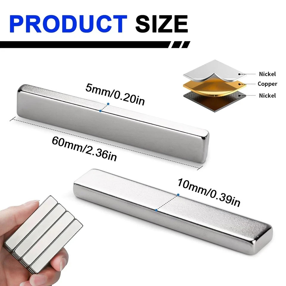 4-12 Neodymium Bar Magnets Rare Earth Rectangle Heavy Duty Powerful 60X10X3Mm