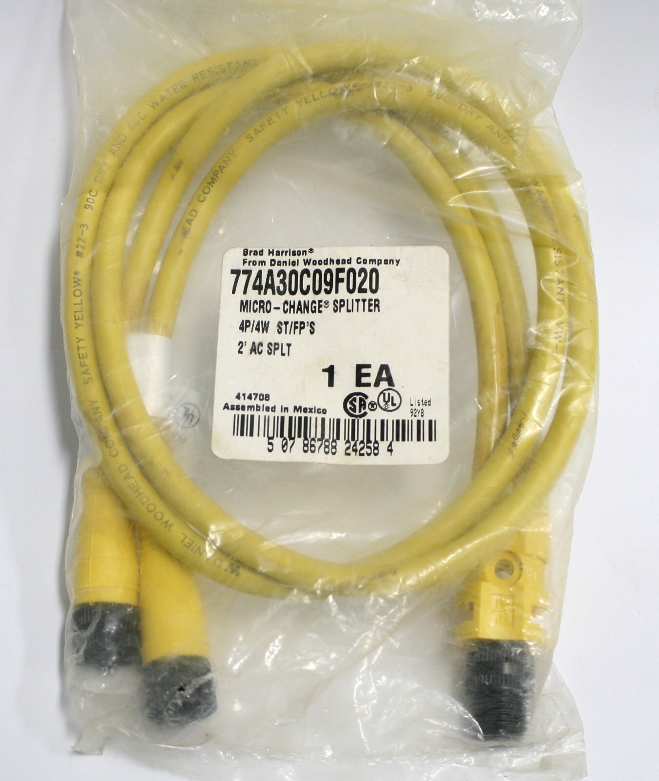 Molex Brad Harrison Woodhead 774A30C09F020 Splitter 4P/4W Cable Male Straight 2′