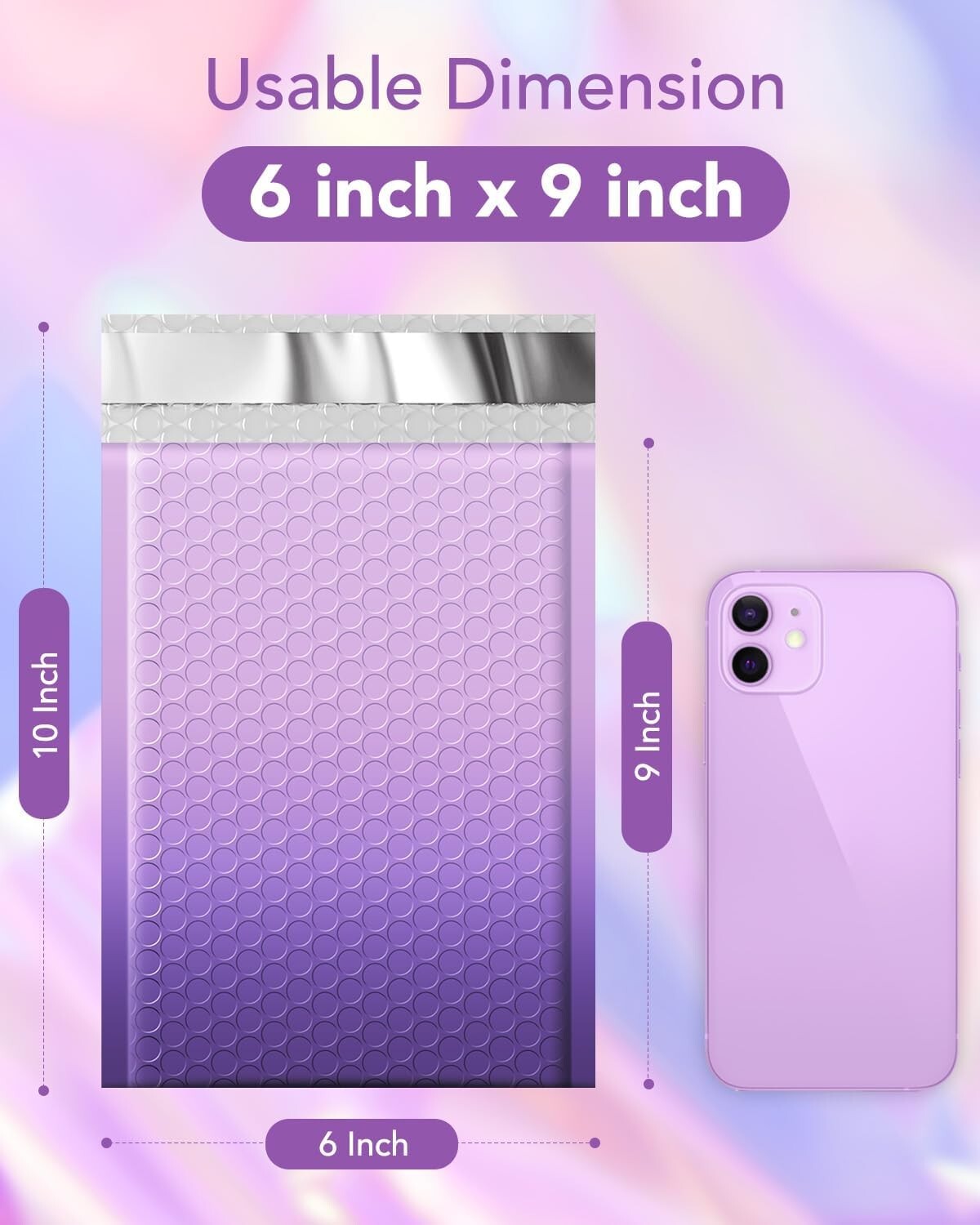 Jiaro Pack Poly Bubble Mailer Padded Envelope Mailing 6×10 100Pc Gradient Purple