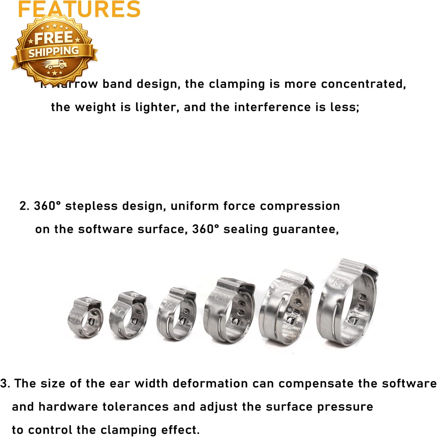 Single Ear Hose Clamps Oetiker Clamps 92Pcs(6.0Mm-22.6Mm) Crimp Pipe Clamps