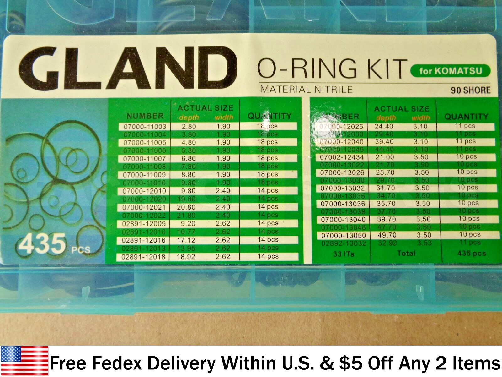 KOMATSU PARTS – GLANT MASTER O RING SEAL KIT, 435 PCS. NITRILE MATERIAL 90 SHORE