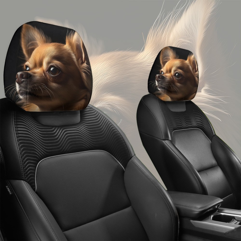 2pcs Cute Chihuahua Print Headrest Covers Interior Decor Accessory Personalize☋
