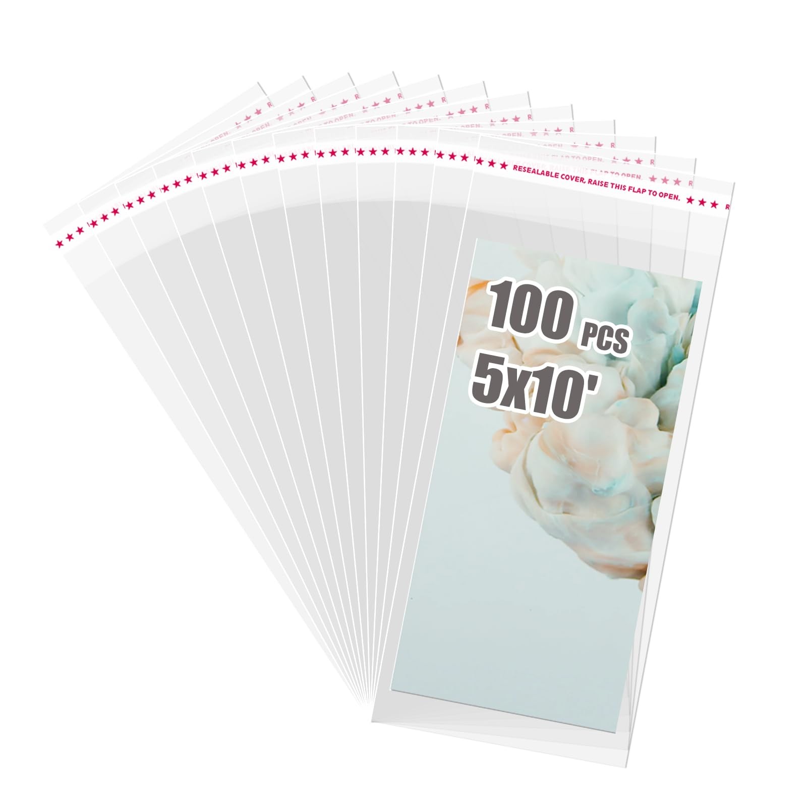 100 PCS 5×10-inch Self Sealing Cellophane Bags Clear Resealable Sleeves