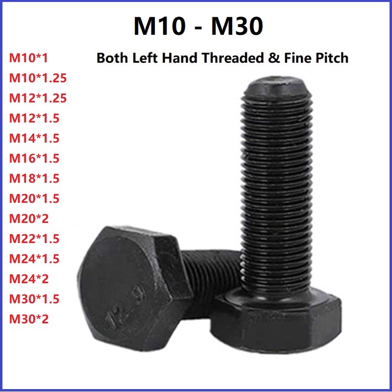 M10 – M30 Hex Head Bolts Hexagon Screws Left Hand Thread & Fine Pitch Black 12.9