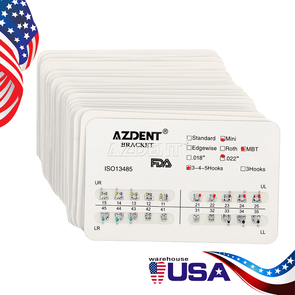 Dental Orthodontic Bracket Braces Mini Roth/MBT Slot .022/.018 3-4-5 Hooks USA