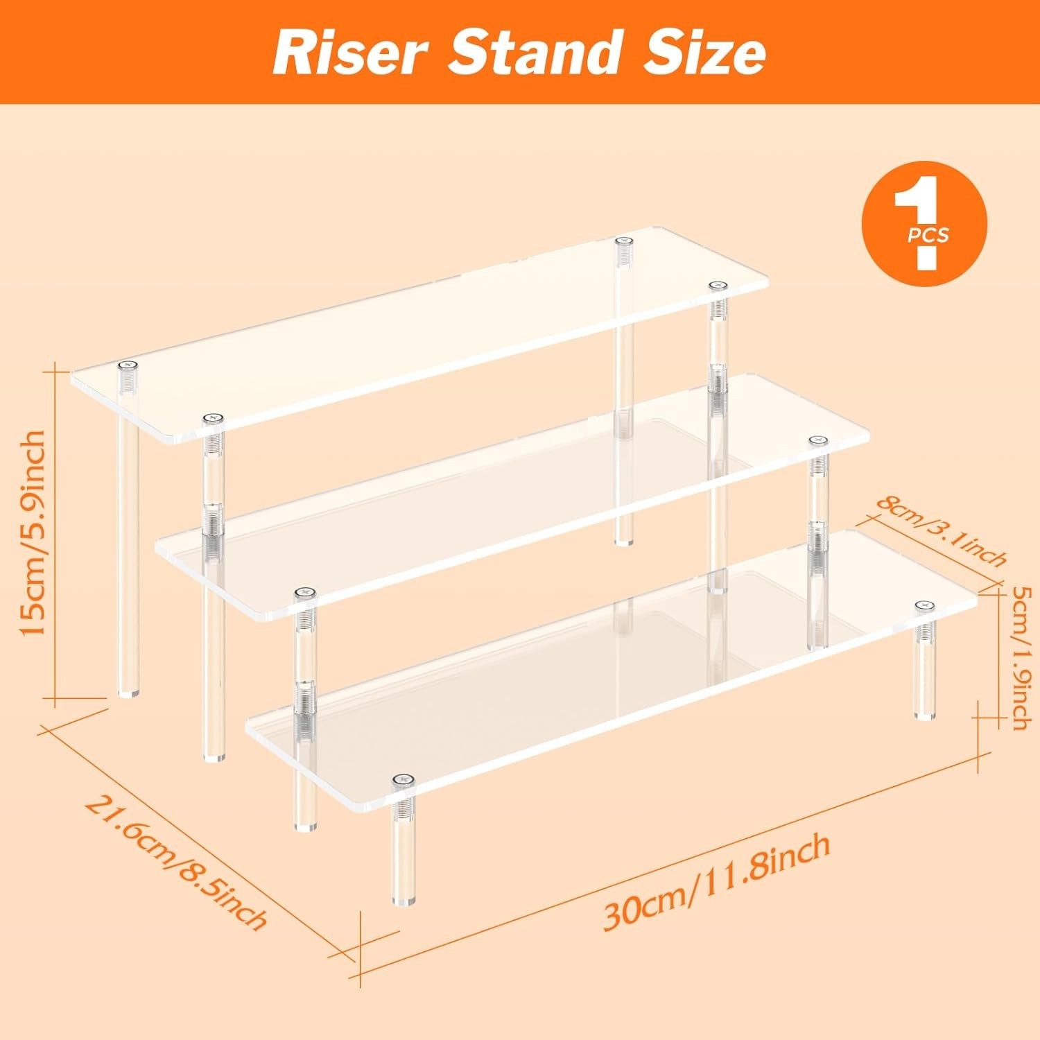 3 Tier Acrylic Display Risers Stand for Perfume, Cupcakes & Figurines
