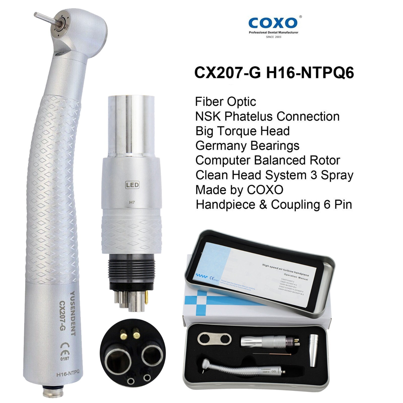COXO Dental Fiber Optic Turbine High Speed Handpiece For Kavo NSK Coupler 4 6H
