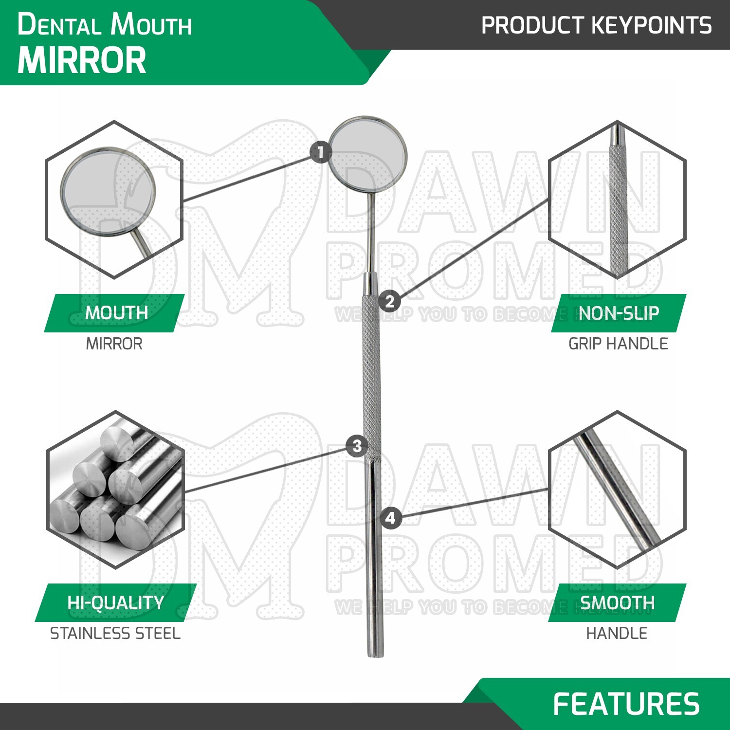 100 Pcs Dental Mouth Mirror #5 With Handle ENT Dental Instruments German Grade