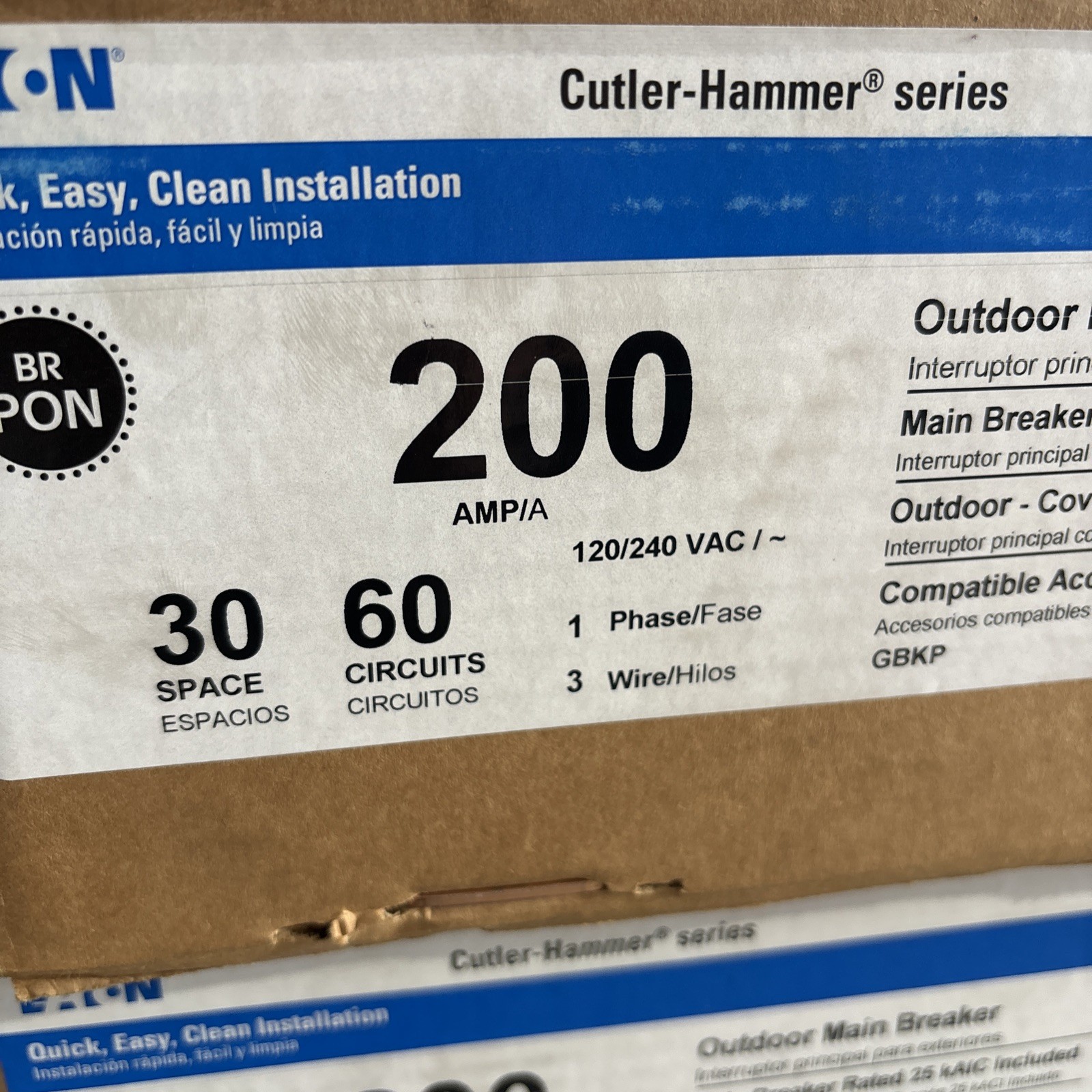 EATON BRP30B200R 200A OUTDOOR LOADCENTER WITH MAIN BREAKER 30Sp 60Cir NEW IN BOX