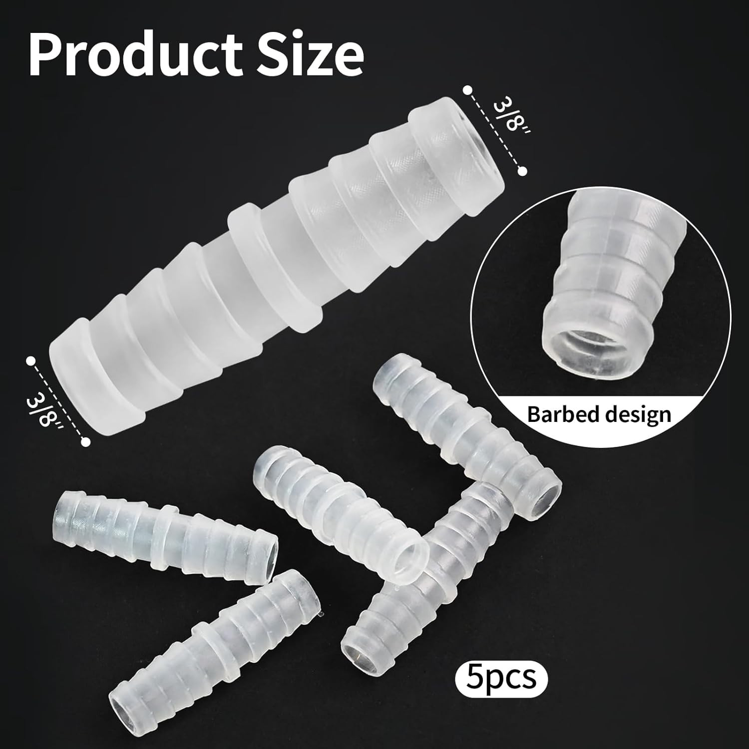 3/8″ Barbed Hose Connector, 5-Pack Plastic Barb Fitting Adapter for Air, Water,
