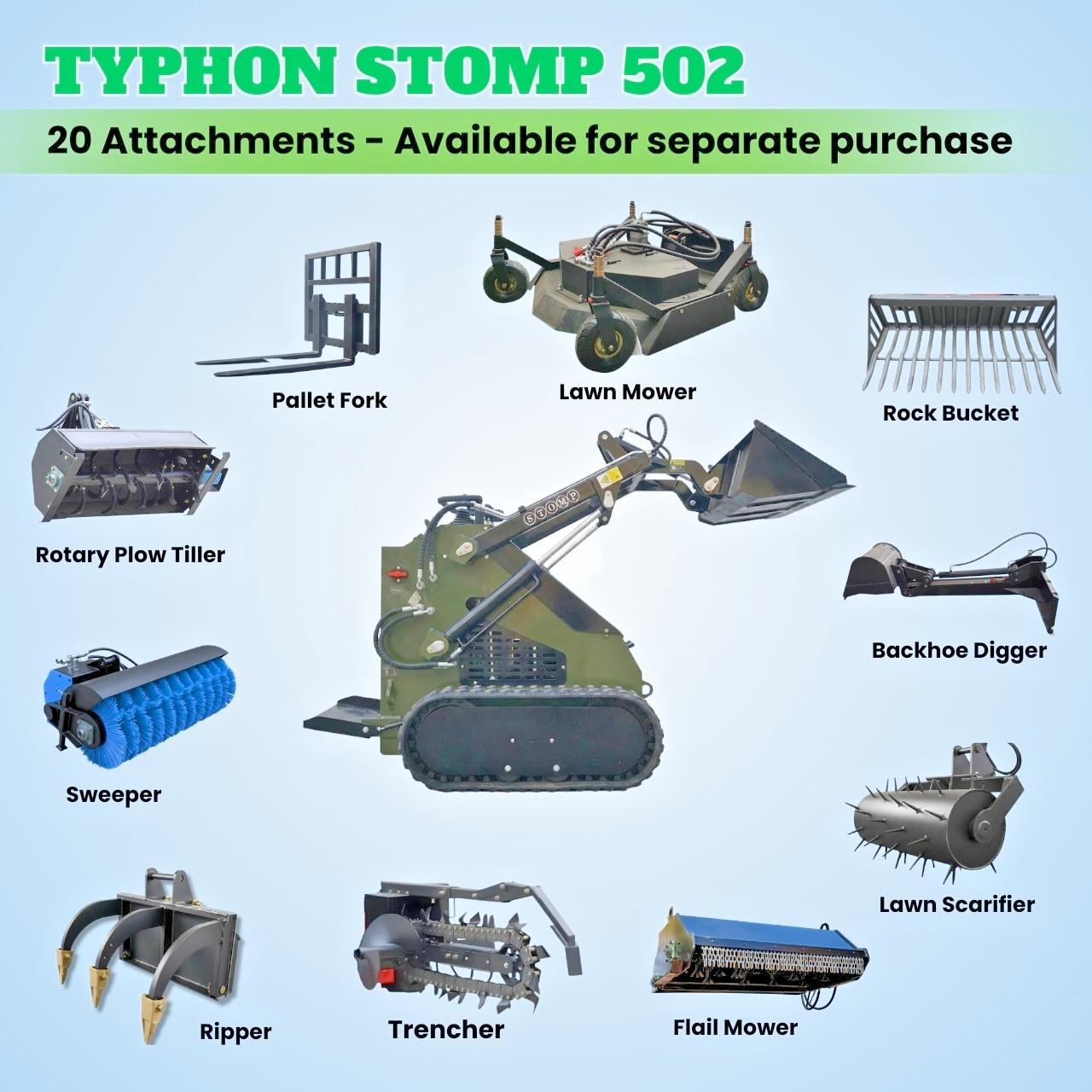 FreeShip TYPHON STOMP 502 1958lbs Mini Skid Steer Loader 22.1HP Honda Gas Engine