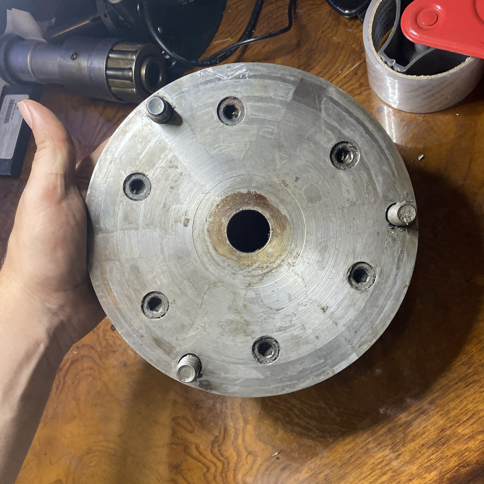 Bison Manual Lathe Chuck: 3605-6-1/4″, 4 Jaws, Self-Centering, 3000 RPM & Base