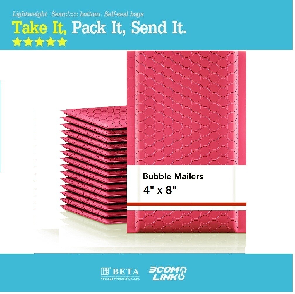 #000 4×8 (4×7) Poly Bubble Mailer Padded Envelope Shipping Bag Premium Hot Pink