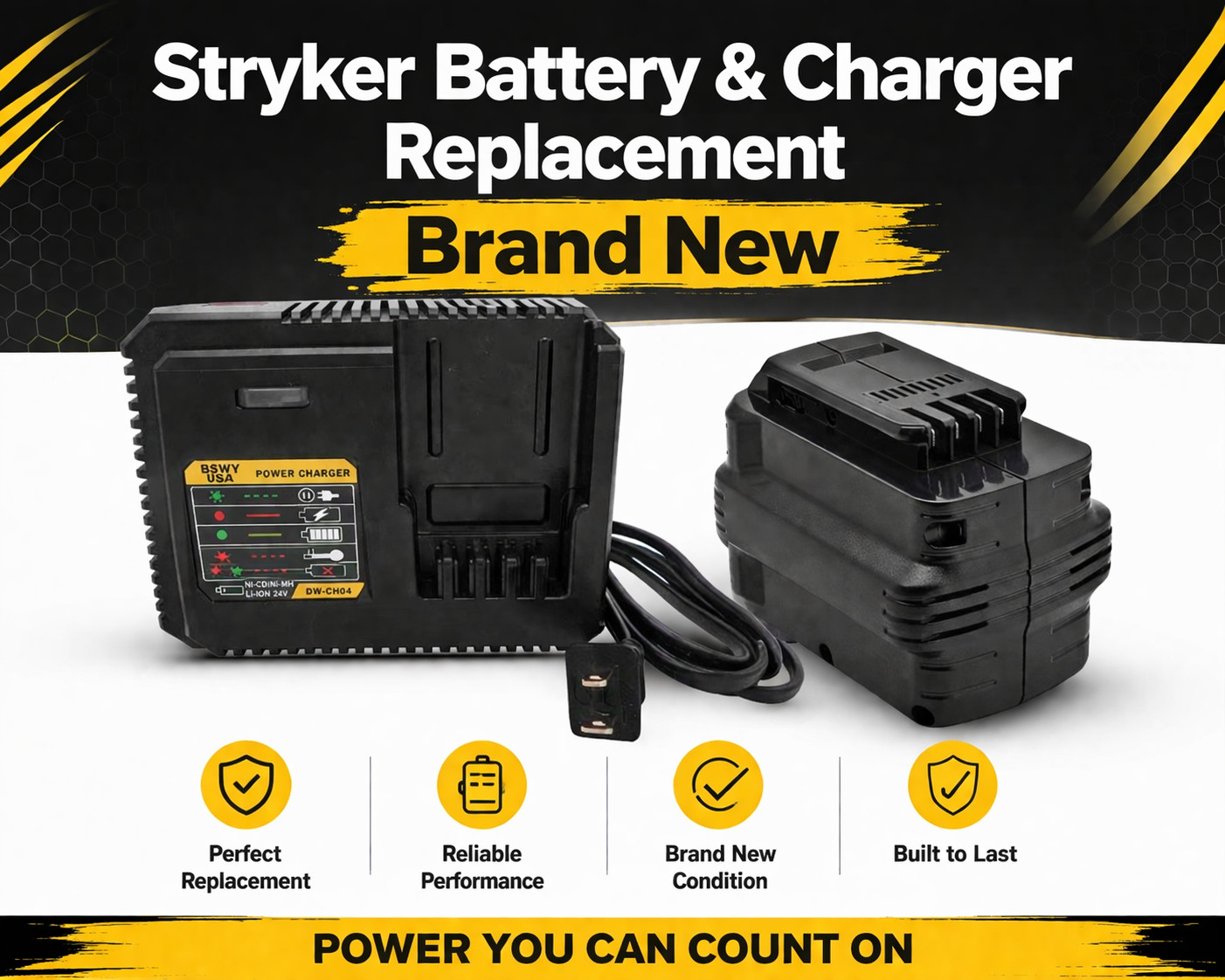 Stryker Power Pro XT LI-ion Replacement Battery & Charger – NEW – Fast Free Ship
